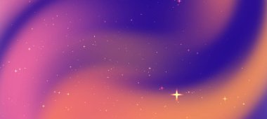 Mor ve pembe renklerin soyut girdap eğimine sahip parlak yıldızlı rüya gibi bir arka plan.