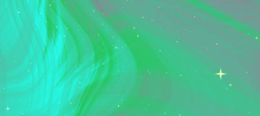 Parlak yıldızlı yeşil ve yeşil kıvrımlı arkaplan, dijital sanat ve tasarım projeleri için ideal