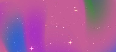 Yumuşak eğimli ve parlak yıldızlı renkli soyut arkaplan rüya gibi bir atmosfer yaratıyor.