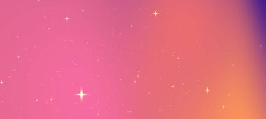 Pembe ve turuncu renklere sahip renkli kozmik arkaplan, yıldızlarla serpiştirilmiş, dijital tasarımlar için ideal
