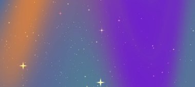 Parıldayan yıldızlar ve canlı eğimlerle dolu renkli bir kozmik arkaplan rüya gibi bir atmosfer yaratıyor.