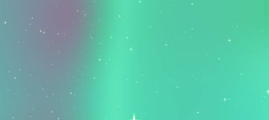 Parlak yeşil ve mor renkleri olan gökyüzü, dağınık yıldızlar, sakin bir atmosfer yaratıyor.