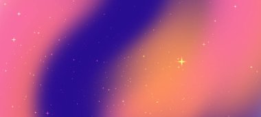 Pembe, mor ve turuncu renklerle parıldayan yıldızların karışımından oluşan canlı soyut bir arkaplan.