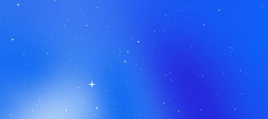 Dağılmış yıldızlarla dolu parlak mavi bir arka plan, dingin bir kozmik atmosfer yaratıyor.