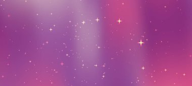 Yumuşak pembe ve mor renkli parlak yıldızların etrafa saçıldığı canlı ve soyut bir arkaplan.