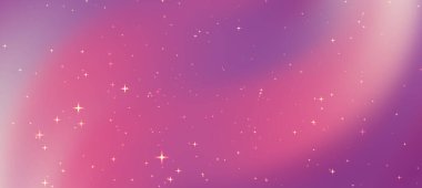 Yumuşak pembe ve mor renkler ve dağınık parlak yıldızlar içeren soyut kozmik arkaplan