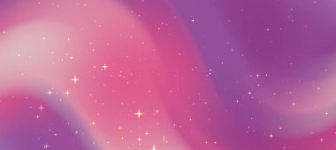 Kıvrımlı mor ve pembe renkli parlak yıldızlı soyut kozmik arkaplan