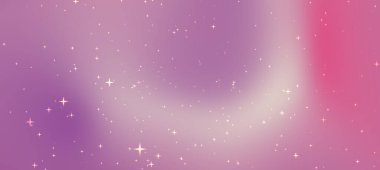 Yumuşak mor ve pembe renklere sahip soyut kozmik arkaplan, parıldayan yıldızlar ve rüya gibi bir atmosfer.