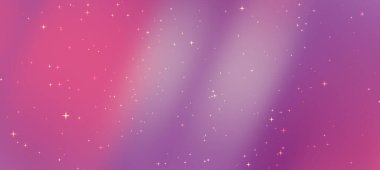 Yumuşak pembe ve mor renkleri olan soyut rüya gibi bir arka plan, dağınık yıldızlar tuhaf bir atmosfer yaratıyor.