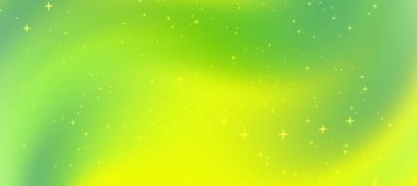 Yumuşak yeşil ve sarı renklere sahip soyut eğimli arkaplan, dağınık parlak yıldızların yer aldığı