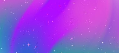 Canlı pembe ve mor renkler ve dağınık yıldızlar içeren renkli kozmik arkaplan dijital tasarım için idealdir.