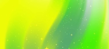 Kıvrımlı yeşil ve sarı renkler serpiştirilmiş parlak yıldızlı, soyut bir arka plan.