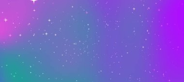 Pırıl pırıl parlayan yıldızlı mor ve deniz mavisi rüya gibi bir gradyan içeren canlı bir kozmik arkaplan.