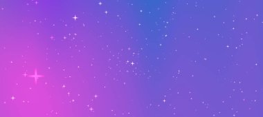 Pembe ve mavi renklerin dağılmış yıldızlarla değişimini içeren canlı bir kozmik arkaplan (1)