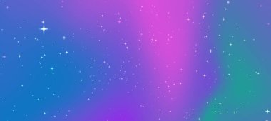 Pembe ve mavi renkler ve dağınık yıldızlar içeren canlı bir kozmik arkaplan.