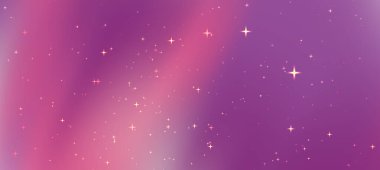 Pembe ve mor renkli parlak yıldızlı canlı kozmik arka plan, yaratıcı tasarımlar için idealdir.