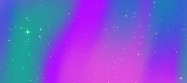 Pembe ve mavi kıvrımlı parlak yıldızlarla dolu canlı bir kozmik arkaplan.