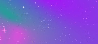 Mor ve pembe renkleri, dağınık yıldızları ve rüya gibi bir atmosferi olan canlı bir kozmik arkaplan.