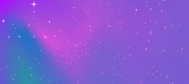 Mor ve pembe renklere sahip canlı kozmik arka plan, dağınık yıldızlar, bir merak hissi uyandırıyor.