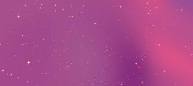 Pembe ve mor renkli yıldızlı bir gökyüzünün olduğu canlı bir kozmik sahne, bir merak hissi uyandırıyor.