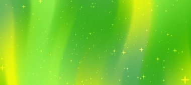Işıldayan yıldızlar ve akan desenlerle canlı yeşil ve sarı soyut arkaplan