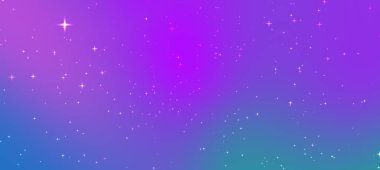 Işıl ışıl yıldızlı gece gökyüzü, parlak yıldızlar ve mor ve mavi renklerin gradyanı.