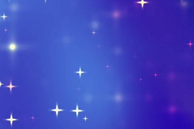 Işıldayan yıldızların olduğu canlı bir kozmik arkaplan ve mavi ve mor renklerin bir gradyanı