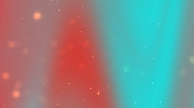 Kırmızı ve turkuazı ışıldayan yıldızlarla harmanlayan soyut gradyan arkaplan, dijital tasarım için ideal