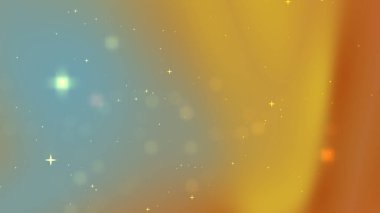 Yumuşak mavi ve turuncu renklere sahip soyut eğimli arkaplan, ışıldayan yıldızlar ve ışık efektleriyle