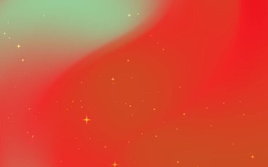 Kıvrımlı kırmızı ve yeşil renkleri olan soyut renkli arkaplan, ışıldayan yıldızlar ve rüya gibi bir atmosfer.