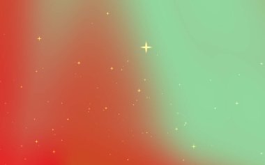 Kırmızı ve yeşil renkleri ışıldayan yıldızlarla harmanlayan soyut kozmik arkaplan, dijital sanat için ideal