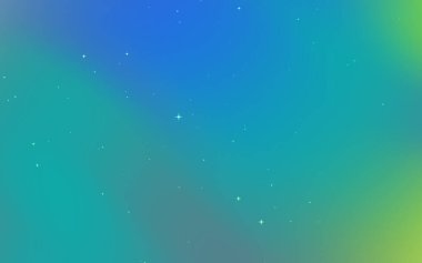 Mavi ve yeşil yumuşak renklere sahip soyut eğimli arkaplan, dağınık yıldızlar sakin bir atmosfer yaratıyor.