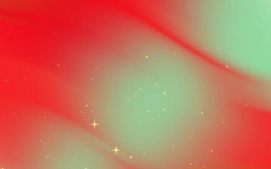 Soyut kıvrımlı kırmızı ve yeşil renkler ve parlak yıldızlar rüya gibi bir arka plan etkisi yaratıyor.