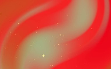 Parlak yıldızlı parlak kırmızı ve yeşil renklerde soyut girdap desenleri rüya gibi bir zemin oluşturur.