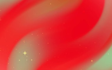 Kıvrımlı kırmızı ve yeşil renkli parlak yıldızlı canlı ve soyut bir arka plan.