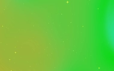 Yeşil ve sarı eğimli, dağınık yıldızlı canlı soyut arkaplan, dijital tasarımlar için ideal.