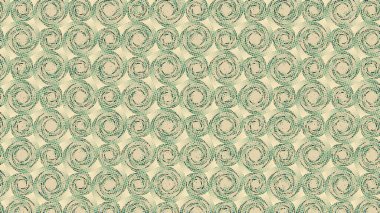 Açık bej bir arkaplan üzerinde çeşitli renklerde desenli benekli ve şekillendirilmiş dairelerin tekrarlayan bir şablonu.