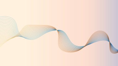 Açık şeftali arka planına karşı mavi ve turuncu tonlarda akışkan ve katmanlı çizgiler içeren minimalist bir tasarım. Çizgiler dinamik bir dalga deseni oluşturuyor..