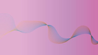 Gradyan pembe arka plan, mavi ve turuncu tonlarında çok ince dalgalı çizgilerin akışkan bir tasarımını içerir. Çizgiler dinamik ve soyut bir model oluşturuyor..
