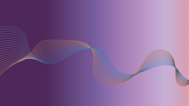 Yumuşak mor eğimli arkaplanda ince, çok renkli çizgilerin dalgalı ve dalgalı bir deseni olan dijital bir illüstrasyon. Çizgiler hareket ve akıcılık hissi yaratıyor..
