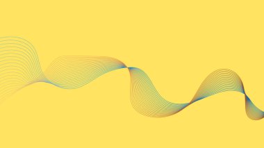 Canlı bir sarı arkaplan, çoklu ince ve dalgalı çizgilerden oluşan dinamik bir tasarım unsurunu içerir. Mavi ve kırmızı tonlarda akıcı ve soyut bir desen yaratır..