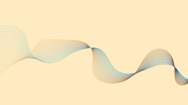 Akan, mavi ve turuncu tonlarda soluk sarı arka planda paralel çizgiler içeren minimalist bir tasarım. Çizgiler dinamik bir dalga deseni oluşturuyor..