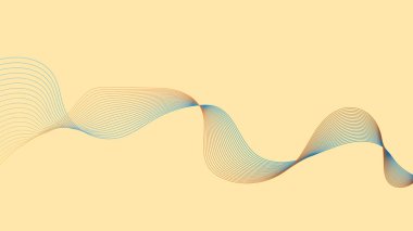 Açık sarı arka planda mavi ve turuncu tonlarda akışkan ve katmanlı çizgiler içeren minimalist bir tasarım. Çizgiler dinamik bir dalga deseni oluşturuyor..