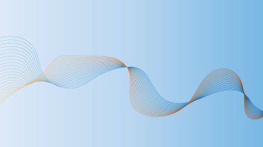 Mavi ve turuncu tonlarda açık mavi bir zemin üzerinde akan katmanlı çizgiler içeren minimalist bir tasarım. Çizgiler dinamik bir dalga deseni oluşturuyor..