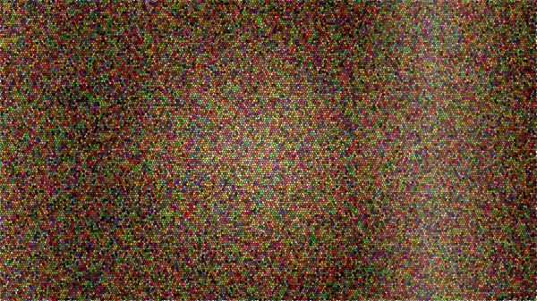 Çok renkli mozaik desenli canlı bir görüntü. Bu küçük fayanslar merkezi daha açık bir alana sahip desenli, soyut bir tasarım yaratıyor..