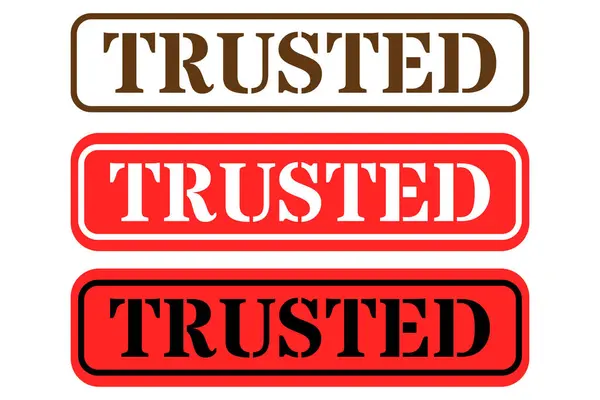 Beyaz arka planda üç yatay dikdörtgen mühür sergileniyor. Her mühür, renk ve sınır farklılıklarıyla büyük ve kalın harflerle 