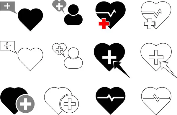 Sağlık Hizmetleri Kalp Simgesi Tıbbi Sohbet, Nabız ve Kullanıcı Profili Vektörü Ayarları