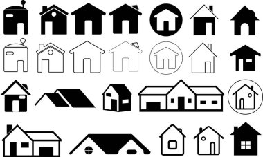 Minimalist Ev Simgeleri Vektörü Modern Siyah ve Beyaz Saray Sembolleri Koleksiyonunu Ayarladı