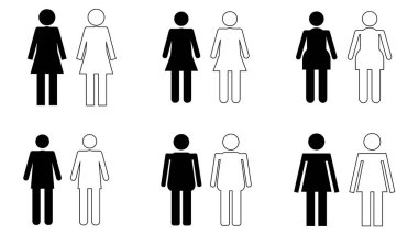 Kadın Avatar Simgeleri Vektör Ayarları ve Görüntü Hattı Kadın Silueti Koleksiyonu