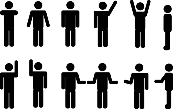 İnsan Poz Simgesi Hareketi Siluetleri ve Vücut Dili Vektörlerini Ayarla
